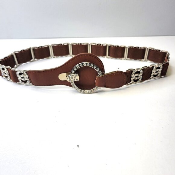 Dark Brown Rhinestones Embellished Belt with Round Rhinestone Buckle - Picture 10 of 11